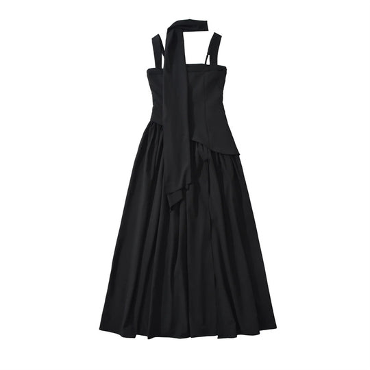 Fitted-waist pleated maxi dress