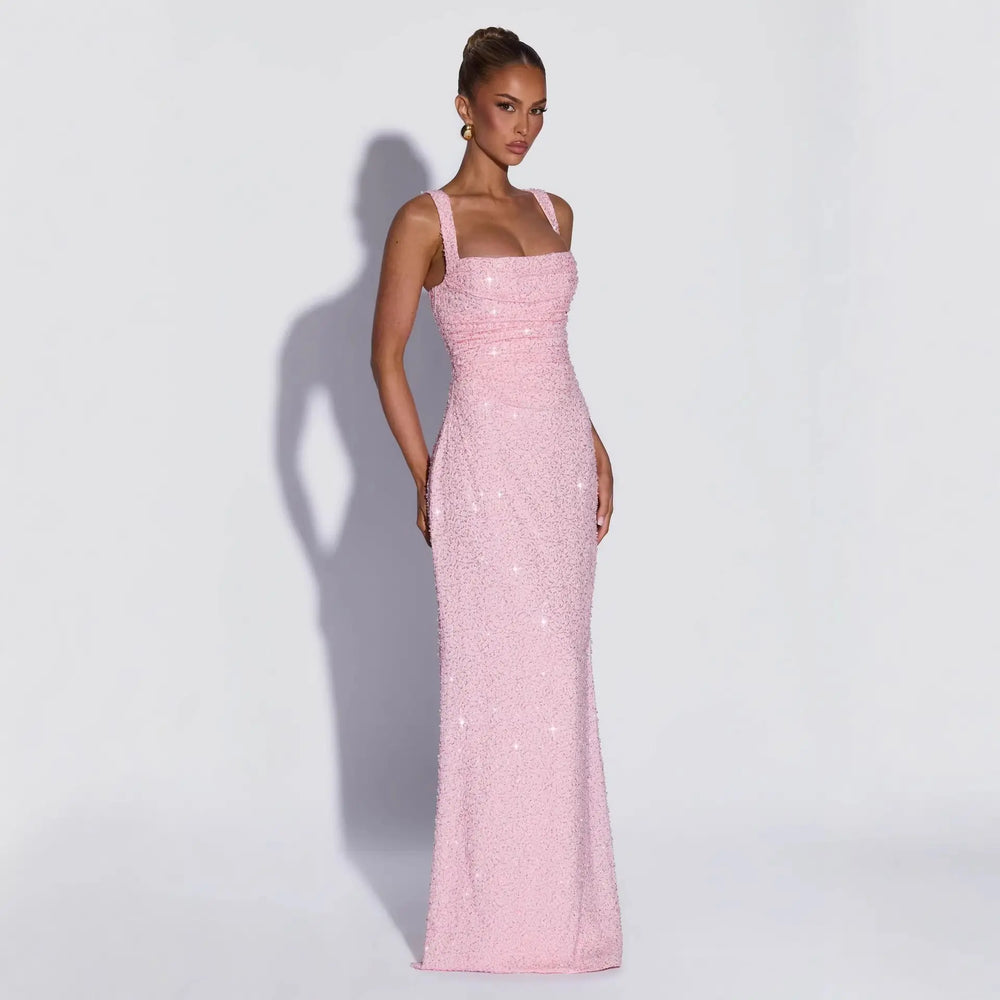 Sequined Sleeveless Tube Top Long Dress with Slit