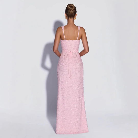 Sequined Sleeveless Tube Top Long Dress with Slit