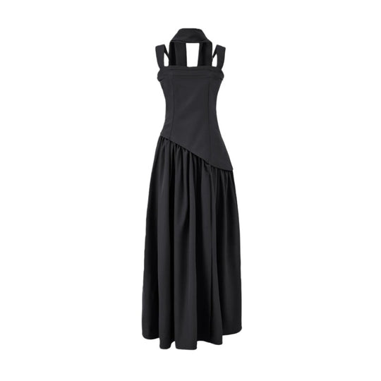 Fitted-waist pleated maxi dress